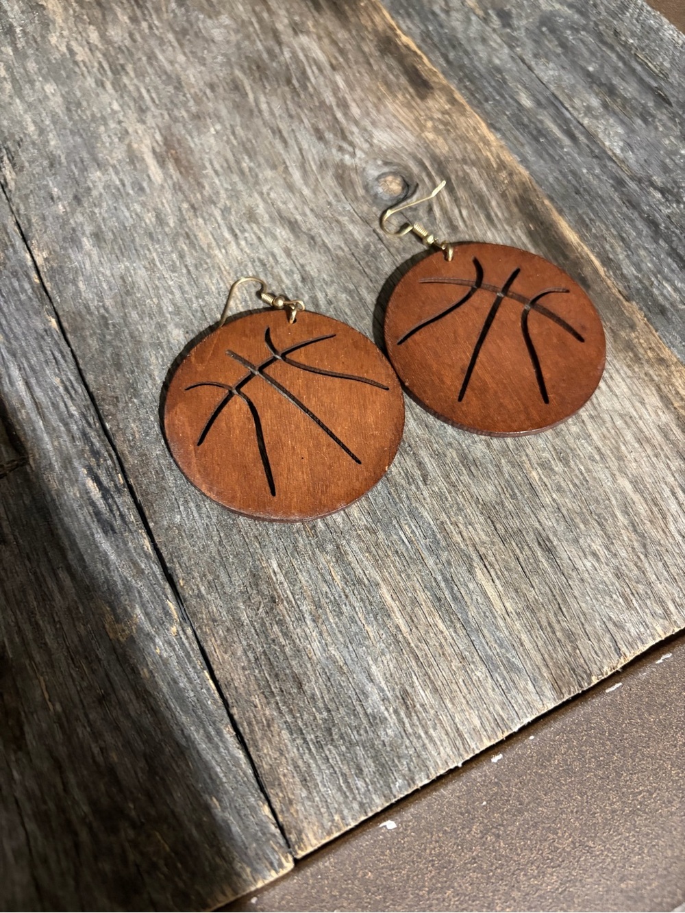 Plunder Brown Wooden Basketball Cutout Dangle Earrings